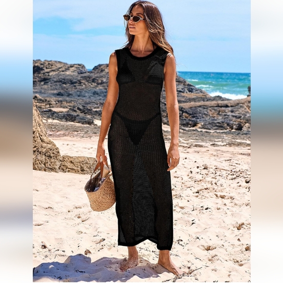 Source Unknown Other - Women's Crochet Knit Sleeveless Dress Swim Coverup One Size, Resort, Beach